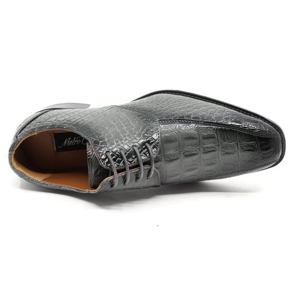 Gray Men's Alligator Crocodile Print Oxford Fashion Lace Up Dress Shoe - Picture 4 of 6